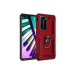 TahTicMer Huawei P40 Pro Uyumlu Kırmızı Çift Katmanlı Yüzüklü Kılıf