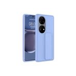 TahTicMer Huawei P50 Pro(jad-lx9 Kılıf Silikon Standlı Elden Geçme Mıknatıslı Hand Strap Suni Derili, Lila