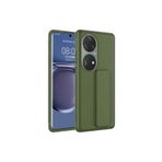 TahTicMer Huawei P50 Pro(jad-lx9 Kılıf Silikon Standlı Elden Geçme Mıknatıslı Hand Strap Suni Derili, Yeşil