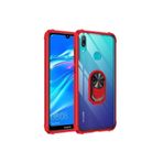 TahTicMer Huawei Y7 Prime 2019 Kılıf Yüzüklü Standlı Metal Tutuculu Mola Şeffaf Kapak, kırmızı