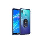 TahTicMer Huawei Y7 Prime 2019 Kılıf Yüzüklü Standlı Metal Tutuculu Mola Şeffaf Kapak, lacivert
