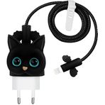 TahTicMer Kablo Koruyucu ve Şarj Adaptör için Kılıf Cartoon Figürlü Silikon Şarj Kablosu Koruyucu Kablo Ucu Koruyucu Koruma Kaplama Apple iPhone ile Uyumlu ürün (Siyah)