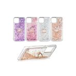 TahTicMer Oppo A92 Kılıf Simli Kalpli Yüzüklü Stand Silikon Milce Kapak Lüks Tpu, Mor