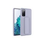TahTicMer Samsung Galaxy A03s Kılıf Silikon Standlı Elden Geçme Mıknatıslı Hand Strap Suni Derili, Gri