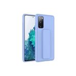 TahTicMer Samsung Galaxy A03s Kılıf Silikon Standlı Elden Geçme Mıknatıslı Hand Strap Suni Derili, Lila