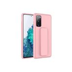 TahTicMer Samsung Galaxy A03s Kılıf Silikon Standlı Elden Geçme Mıknatıslı Hand Strap Suni Derili, Pudra
