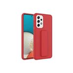 TahTicMer Samsung Galaxy A23 A235 Kılıf Silikon Standlı Elden Geçme Mıknatıslı Hand Strap Suni Derili, Kırmızı