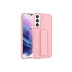 TahTicMer Samsung Galaxy S22 Plus S906 Kılıf Silikon Standlı Elden Geçme Mıknatıslı Hand Strap Suni Derili, Pudra