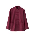 Tai Chi Kıyafeti, Kadınlar için Tai Chi Takım Elbise Gevşek Uzun Kollu Kung Fu Gömlek Çok Renkli Çoklu Boyutlar(Wine red,XXL)