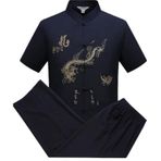 Tai Chi Kıyafeti, Kısa Kollu Ejderha Nakış Kung Fu Tang Takım Elbise Tai Chi Çok Renkli Çoklu Boyutlar(Black,XL)