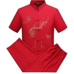 Tai Chi Kıyafeti, Kısa Kollu Ejderha Nakış Kung Fu Tang Takım Elbise Tai Chi Çok Renkli Çoklu Boyutlar(Red,L)