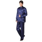 Tai Chi Kıyafeti, Tai Chi Takım Elbise Erkekler Saten Kung Fu Üniforma Ejderha Nakış Çok Renkli Çoklu Boyutlar(Deep blue,XXL)