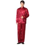 Tai Chi Kıyafeti, Tai Chi Takım Elbise Erkekler Saten Kung Fu Üniforma Ejderha Nakış Çok Renkli Çoklu Boyutlar(Red,L)