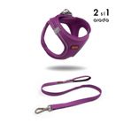 Tailpetz Kedi Köpek Air-Mesh Göğüs Tasması ve Gezdirme Sevk Kayışı Seti 2Sİ1 ARADA Mor