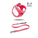 TailPetz Kedi Köpek Air-Mesh Göğüs Tasması ve Gezdirme Sevk Kayışı Seti 2si1 Arada Neon Pembe