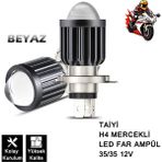Taiyi Mercekli LED Motosiklet Far Ampulü 12V H4 35/35W P43T ( Beyaz ) 1 Adet