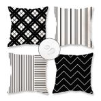 TAJWE Açık Su Geçirmez Yastık Kılıfları 16x16 4'lü Set Siyah Beyaz Modern Geometri Şeritli Dekoratif Yastık Kılıfları Veranda Mobilya Kanepe Sundurma için