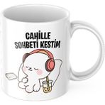 TakeTshirt Cahille Sohbeti Kestim Kupa Bardak Komik Yazılı Hediyelik Kahve Çay Kupası - Beyaz - 320 ml