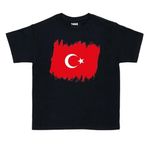 Taketshirt Türk Bayrağı Baskılı Çocuk Tişört Unisex (Siyah, 8-9 Yaş)