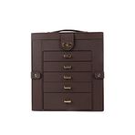 Takı Armoire Dolabı, Ayakta Takı Armoire Dolabı, Kapaklı Üst Aynalı Deri Takı Saklama Sandığı, 5 Çekmeceli, Büyük Depolamalı Yatak Odası Armoire, Kahverengi