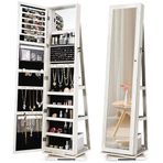 Takı Armoire Dolabı ("Depolamalı Ayna, Tam Boy Aynalı Mücevher Dolabı, Dahili Makyaj Aynası ve 3 Arka Saklama Raflı 43" Ayakta Takı Depolama Düzenleyici, 360° R