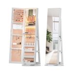 Takı Armoire Dolabı,Led Işıklarla 360 ° Dönen Ayaklı Ayna Takı Dolabı,Kilitlenebilir Mücevher Armoire Depolama Raflı Tam Boy Ayna Yatak Odası Banyo İçin Depolama ile