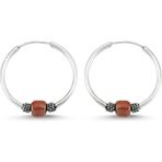Takı Dükkanı Boncuklu Gümüş Halka Küpe 12 mm WSK09-12 - Bordo