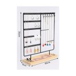 Takı Organizeri, Takı Standı Metal Stand ve Ahşap Taban, 35X30X9.5 Cm, Küpe Kolye Yüzük Düzenleyici, Siyah - standart