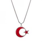 Takıhan 925 Ayar Gümüş Kırmızı Renk Ay Yıldız Erkek Kolye