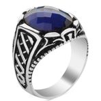 Takıhan Mavi Zirkon Oval Taşlı Gümüş Erkek Yüzük