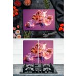 Takım Halinde Mor Tablo 20x30 cm Kesme Tablası ve 60x52cm Cam Ocak Koruyucu 4'lü Ocaklar