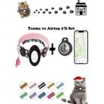 Takip Cihazı ve Airtag Yuvalı Kedi Tasması 2'li Set Ios Uyumlu Boyun Tasması GPS - Pembe