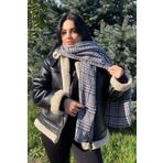 TAKIŞTIR Siyah Ve Beyaz Renk Ekose Desenli Şal/ Atkı