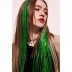 TAKIŞTIR Yeşil Renk Simli Yan Postiş Hair Tinsel Shiny Hair (50 Cm)