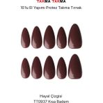 Takma Takma 10'lu Bordo Kısa Badem TT0937 Tekrar Kullanılabilir El Yapımı Protez Takma Tırnak - Bordo-XS - Pembe