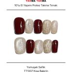 Takma Takma 10'lu Bordo Kısa Balerin TT1337 Tekrar Kullanılabilir El Yapımı Protez Takma Tırnak Bordo-Xs