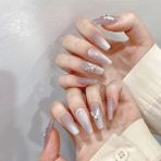 Takma Takma 10'lu Gri Uzun Balerin TT1127 Tekrar Kullanılabilir El Yapımı Protez Takma Tırnak Gri-L - Pembe