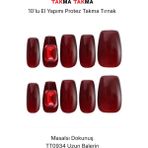 Takma Takma 10'lu Kırmızı Uzun Balerin TT0934 Tekrar Kullanılabilir El Yapımı Protez Takma Tırnak Kırmızı-M - Pembe