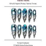 Takma Takma 10'lu Mavi Extra Extra Extra TT1433 Tekrar Kullanılabilir El Yapımı Protez Takma Tırnak - Mavi-XS - Sarı