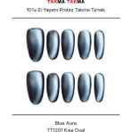 Takma Takma 10'lu Mavi Kısa Oval TT1201 Tekrar Kullanılabilir El Yapımı Protez Takma Tırnak - Mavi-XS - Çok Renkli