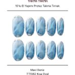 Takma Takma 10'lu Mavi Kısa Oval TT1382 Tekrar Kullanılabilir El Yapımı Protez Takma Tırnak Mavi-Xs - Pembe