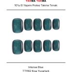 Takma Takma 10'lu Mavi Kısa Yuvarlak TT1162 Tekrar Kullanılabilir El Yapımı Protez Takma Tırnak Mavi-Xs - Çok Renkli