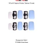 Takma Takma 10'lu Mavi Orta Kare TT1046 Tekrar Kullanılabilir El Yapımı Protez Takma Tırnak Mavi-M - Pembe