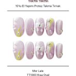 Takma Takma 10'lu Mor Kısa Oval TT1383 Tekrar Kullanılabilir El Yapımı Protez Takma Tırnak Mor-Xs - Pembe