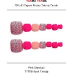 Takma Takma 10'lu Pembe Ayak Tırnağı TT1118 Tekrar Kullanılabilir El Yapımı Protez Takma Tırnak - Pembe-L - Çok Renkli