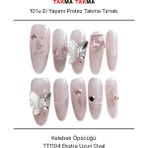 Takma Takma 10'lu Pembe Extra Uzun Oval TT1104 Tekrar Kullanılabilir El Yapımı Protez Takma Tırnak - Pembe-XS