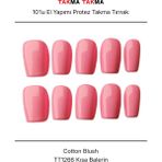 Takma Takma 10'lu Pembe Kısa Oval TT1266 Tekrar Kullanılabilir El Yapımı Protez Takma Tırnak Pembe-L