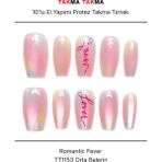 Takma Takma 10'lu Pembe Orta Balerin TT1153 Tekrar Kullanılabilir El Yapımı Protez Takma Tırnak Pembe-Xs