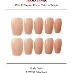 Takma Takma 10'lu Pembe Orta Oval TT1256 Tekrar Kullanılabilir El Yapımı Protez Takma Tırnak Pembe-M