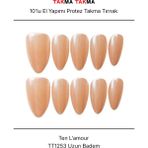 Takma Takma 10'lu Pembe Uzun Badem TT1253 Tekrar Kullanılabilir El Yapımı Protez Takma Tırnak - Pembe-L - Beyaz